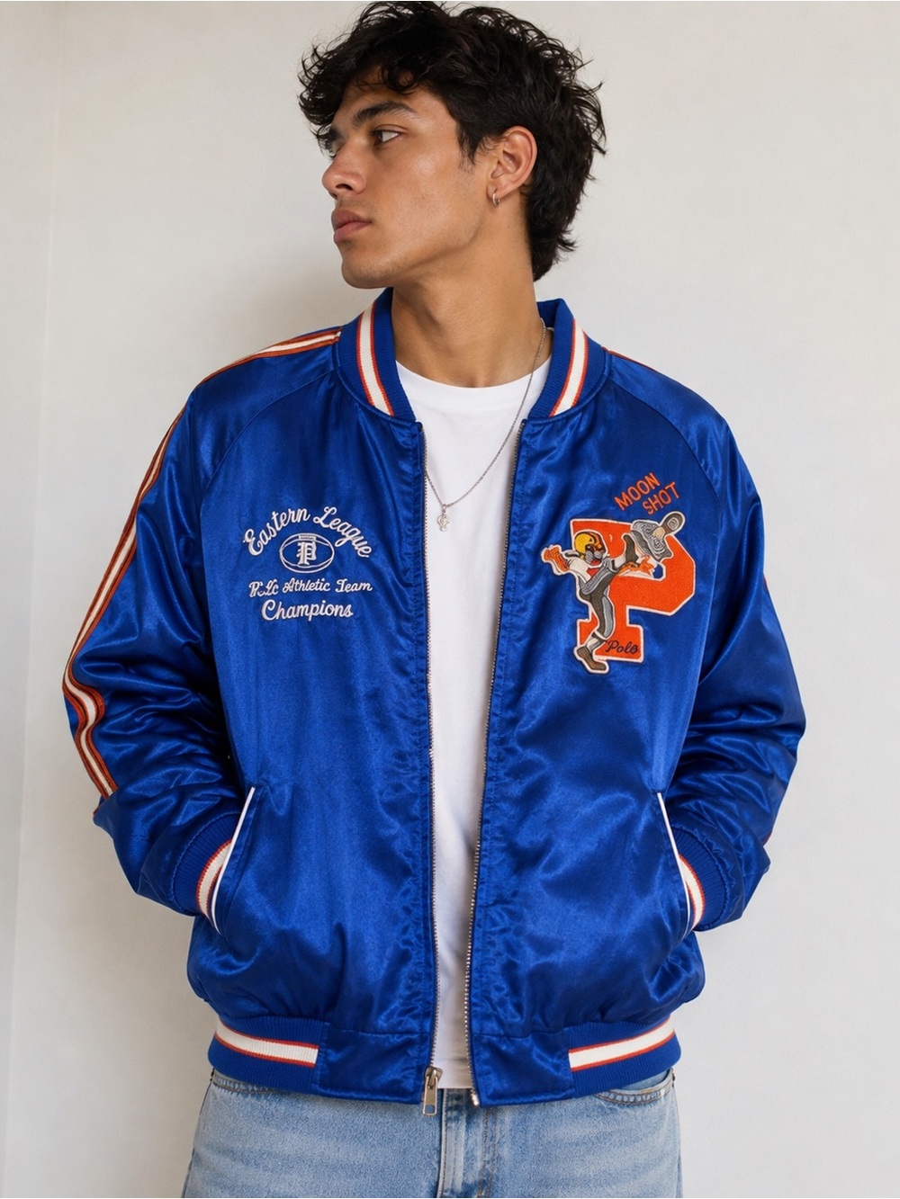 Polo Ralph Lauren Tigers ‘67 Blue Satin Bomber Jacket with Patch